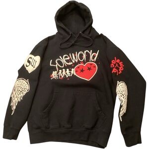 Sole World Black Graphic Hoodie Angel Wings‎ Streetwear Pullover